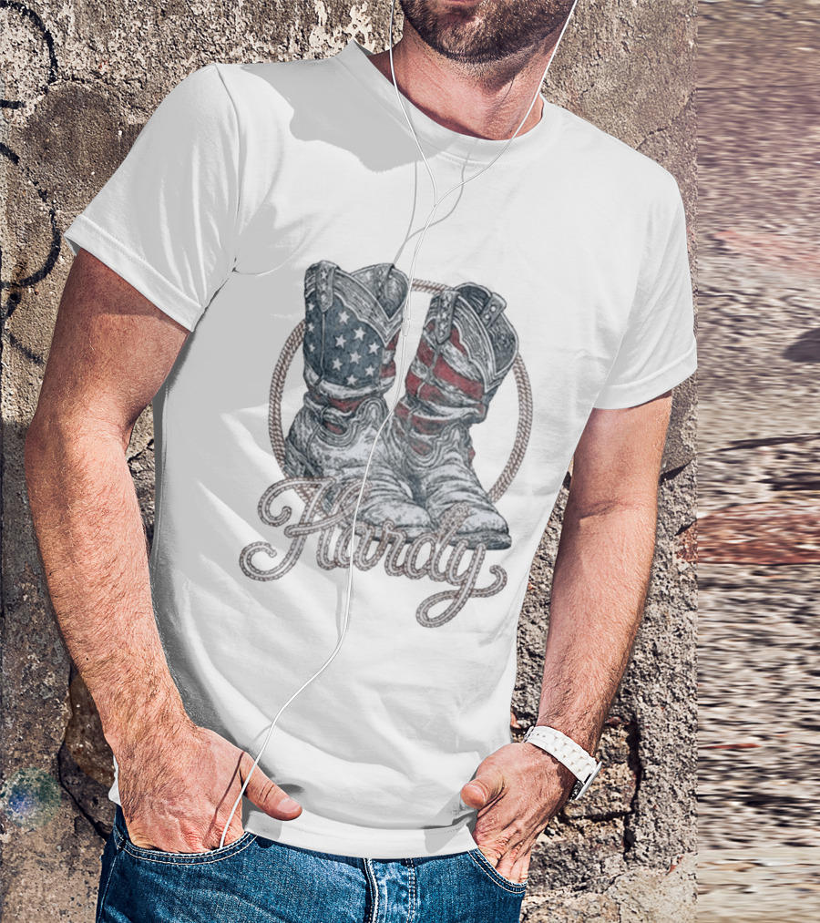 Hardy Boots Americana Patriotic Flag Cowboy T-Shirt