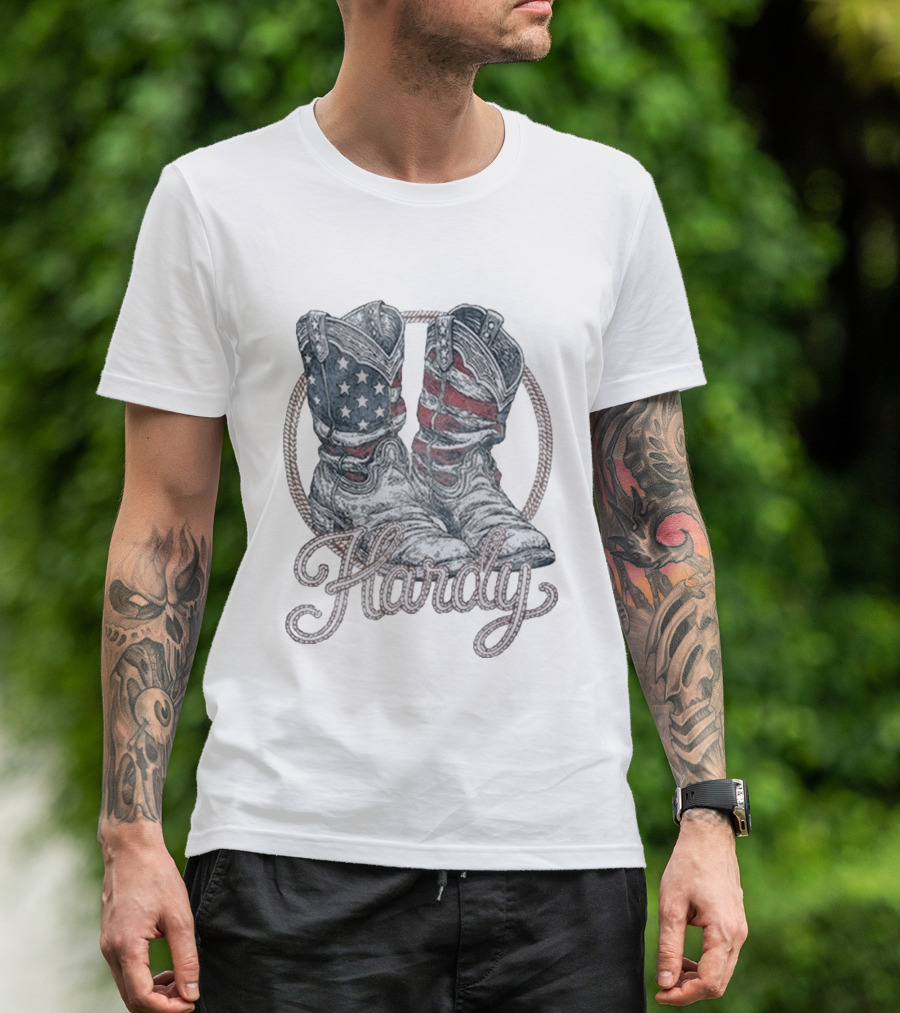 Hardy Boots Americana Patriotic Flag Cowboy T-Shirt
