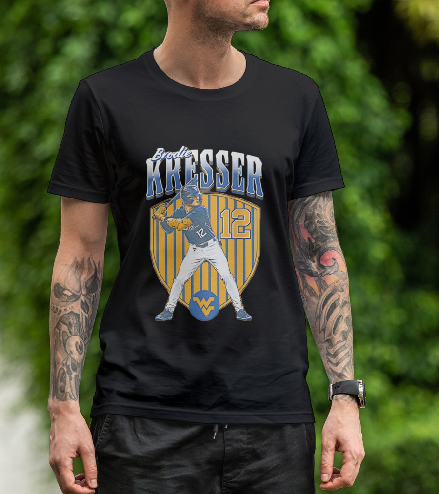 West Virginia Mountaineers Brodie Kresser Number 12 Baseball Player T-Shirt