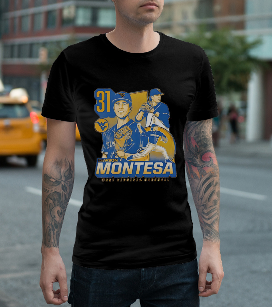West Virginia Baseball Dawson Montesa 31 Mountaineers T-Shirt