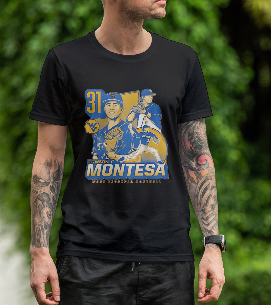 West Virginia Baseball Dawson Montesa 31 Mountaineers T-Shirt