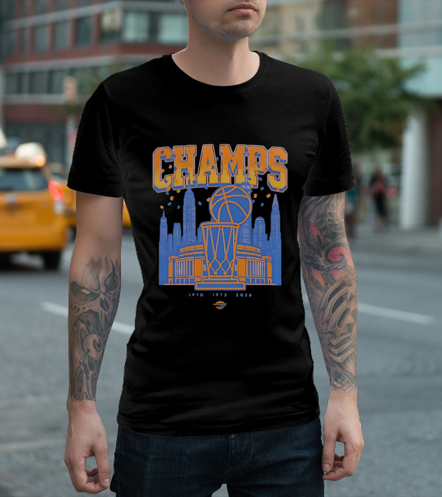 New York Knicks Champs 1970 1973 2026 Basketball Skyline Celebration T-Shirt
