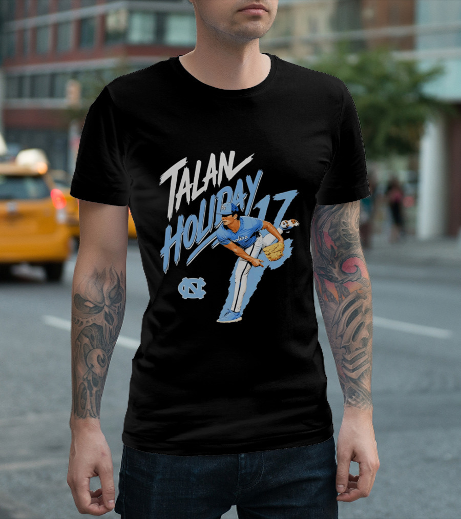 North Carolina Tar Heels Talan Holiday 17 Pitching Action T-Shirt