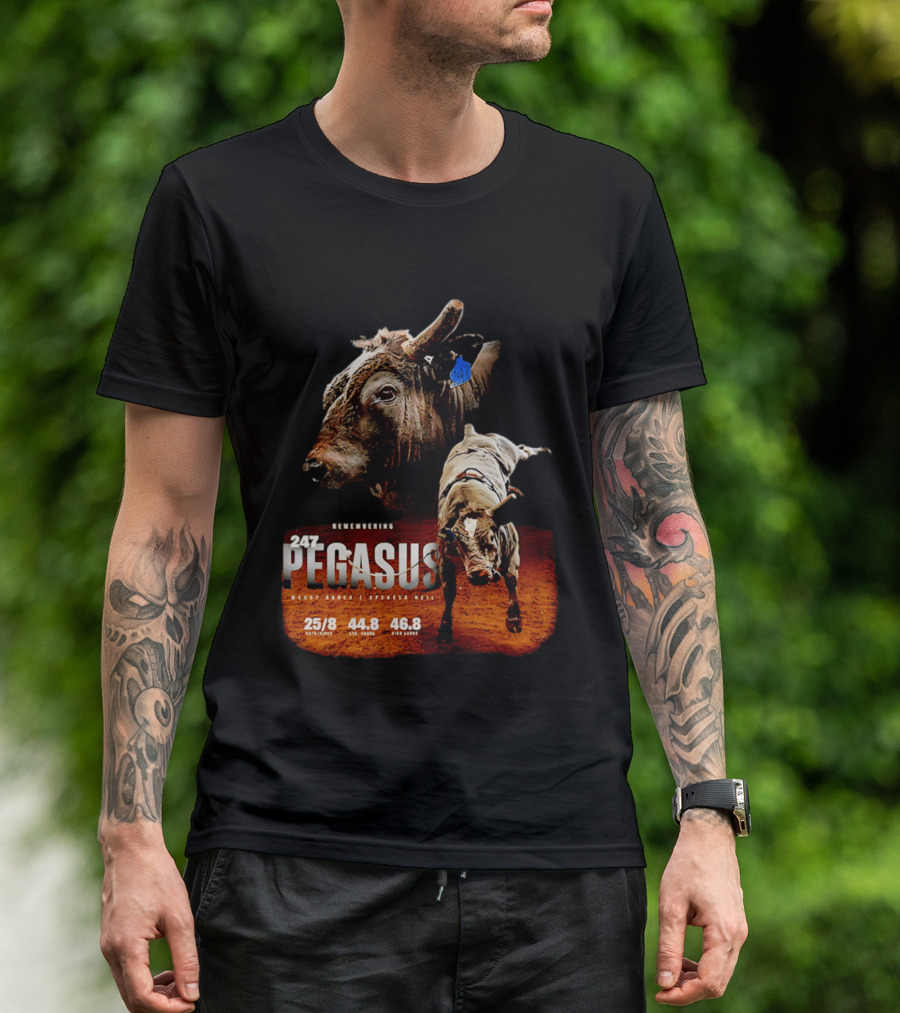 Remembering Pegasus 247 Legendary Rodeo Bull Statistics 25/8 44.8 46.8 T-Shirt