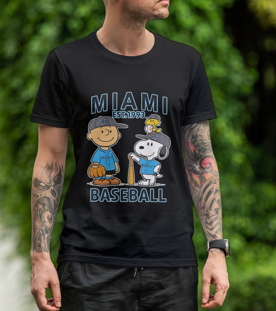 Miami Marlins Baseball Peanuts Characters Est 1993 T-Shirt