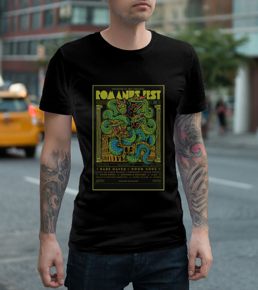 Romanus Fest VII August 15 2026 Indianapolis Black Circle Featuring Babe Haven Doom Gong T-Shirt