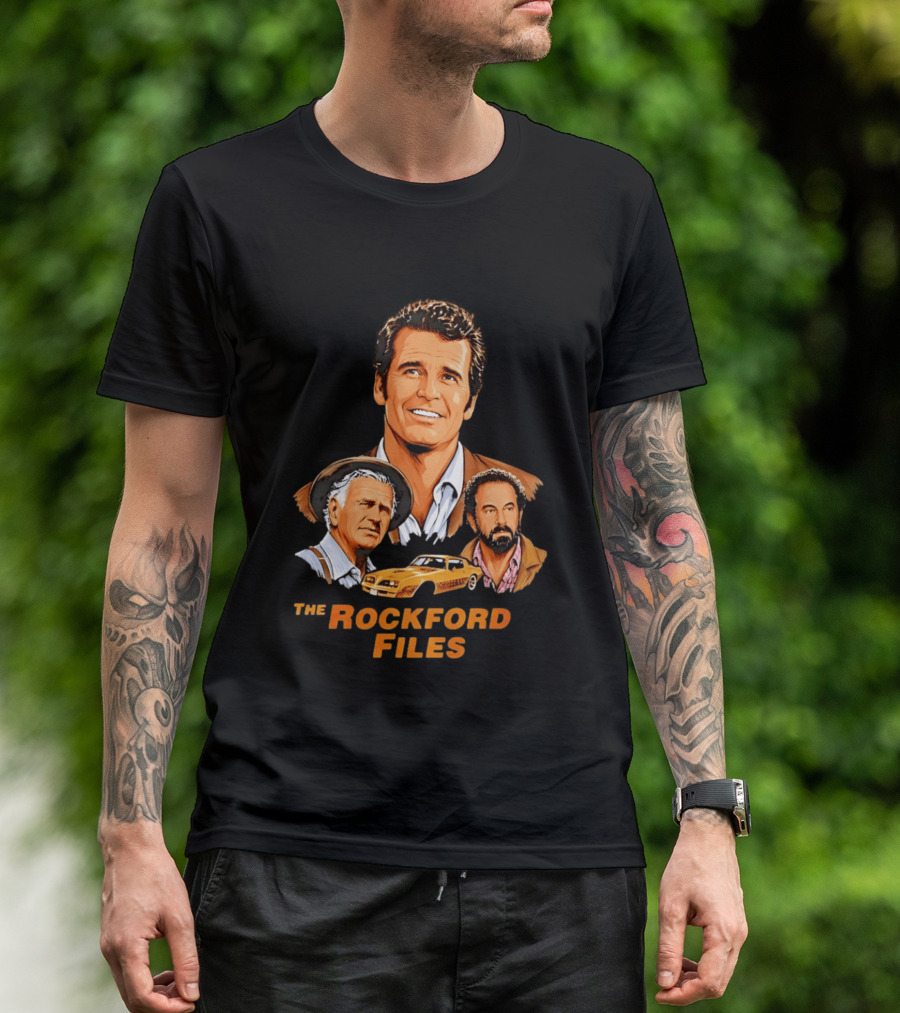 The Rockford Files 1970s James Garner Iconic Cast And Car T-Shirt