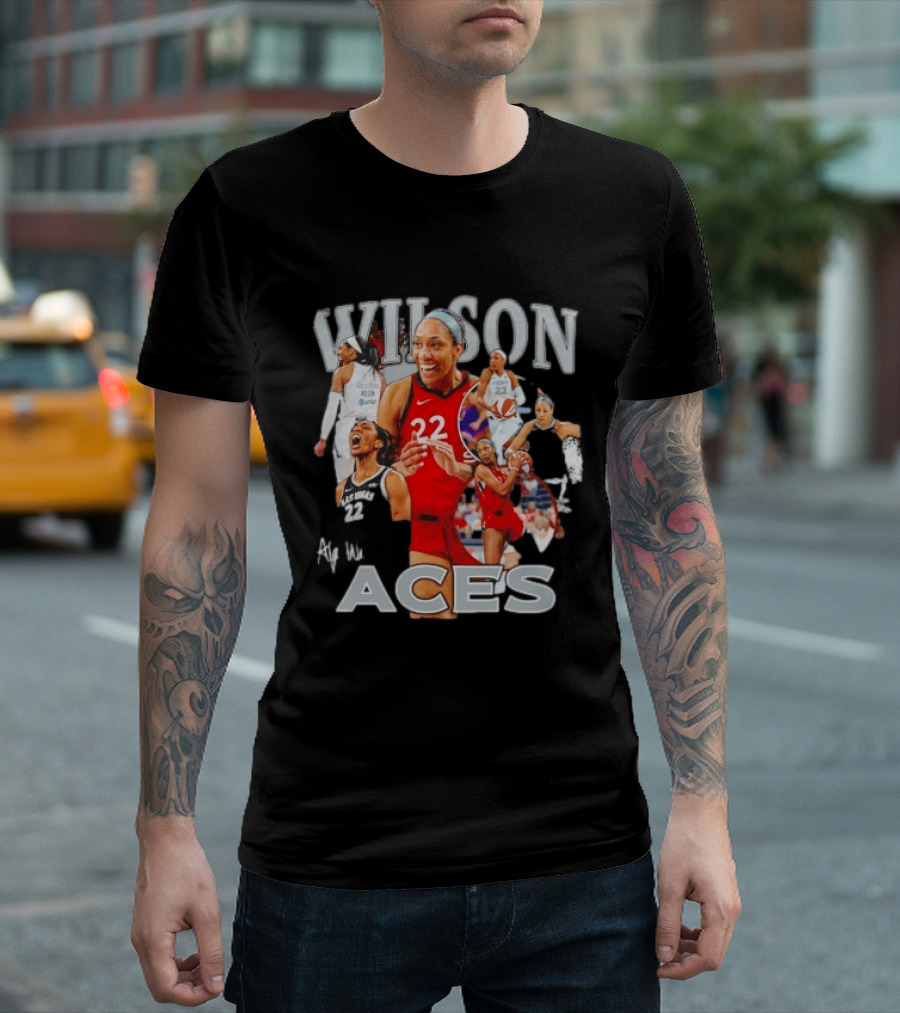 A'ja Wilson Las Vegas Aces Fly With Aces Collage T-Shirt