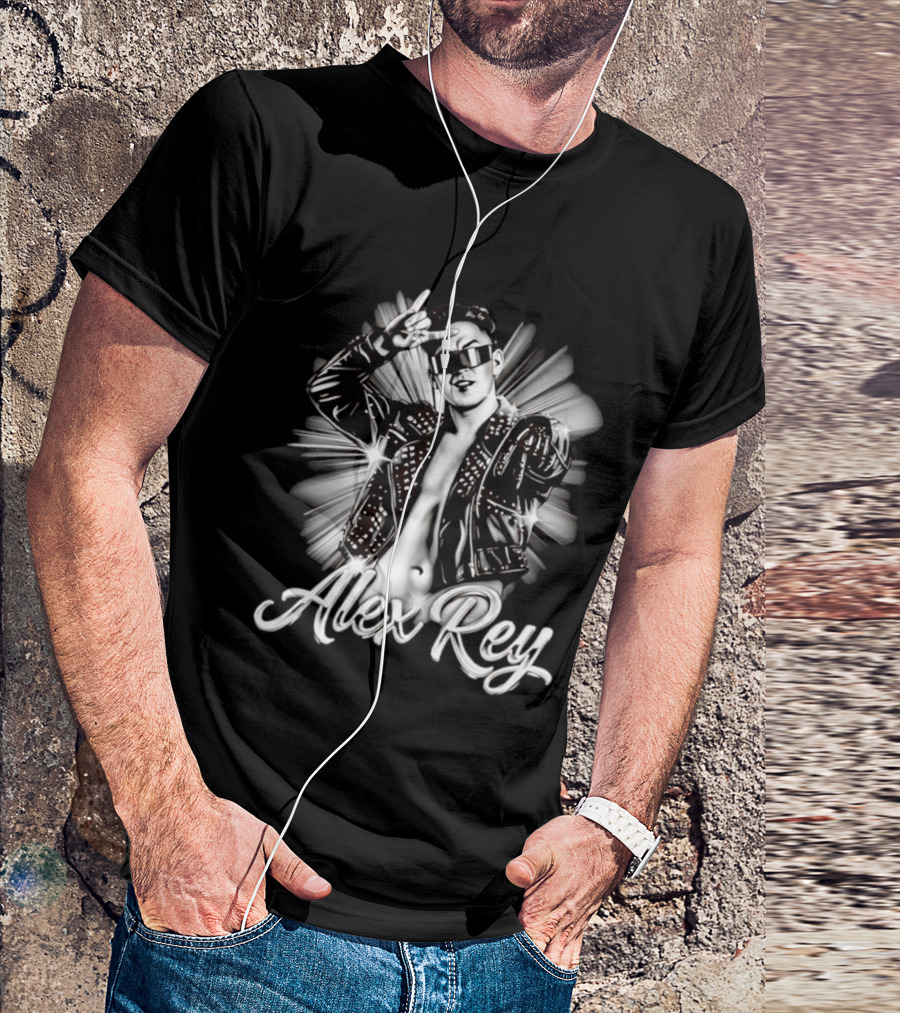 Alex Rey Pro Wrestling Player Collage Studded Jacket Sunglasses Pose T-Shirt