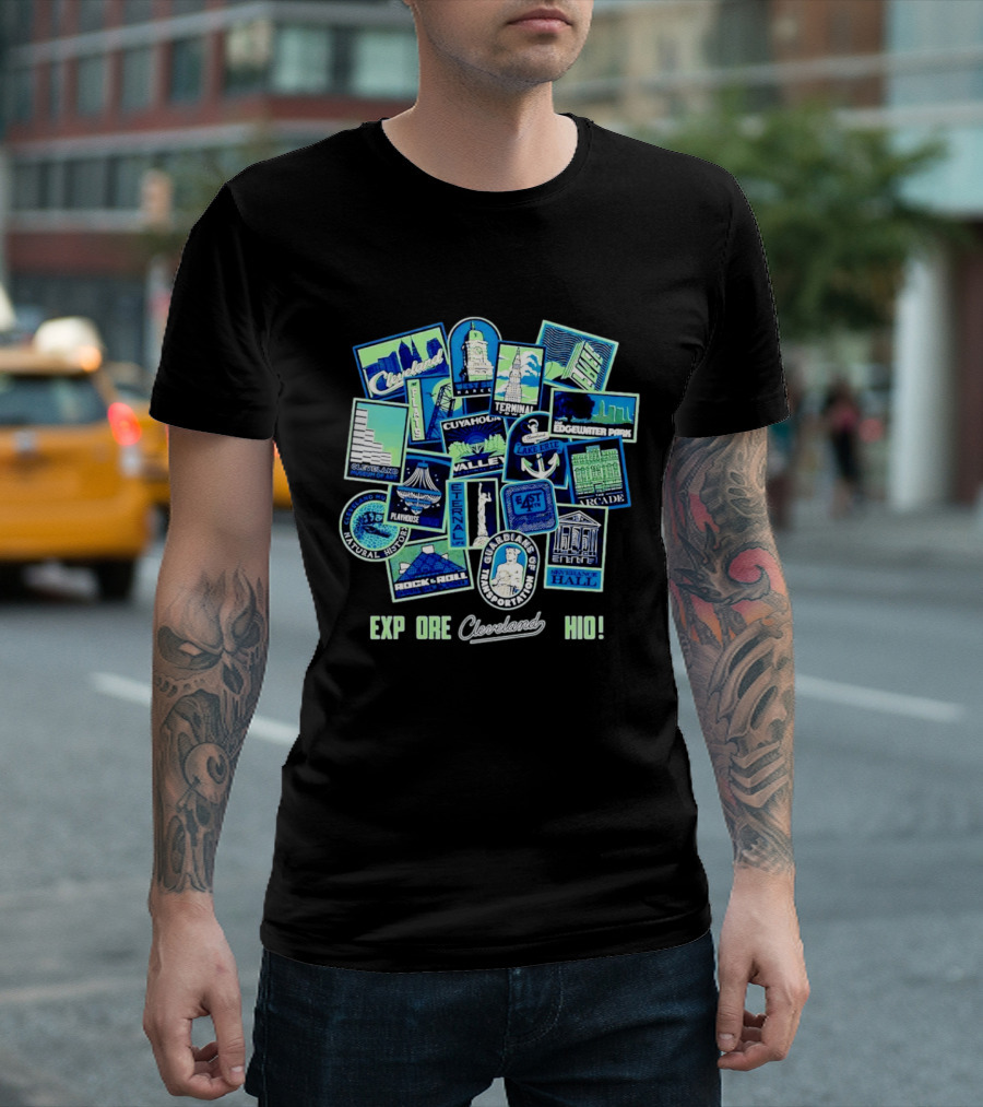 Explore Cleveland Ohio Landmarks Cuyahoga Rock Roll Museum Terminal Tower Edgewater Park T-Shirt