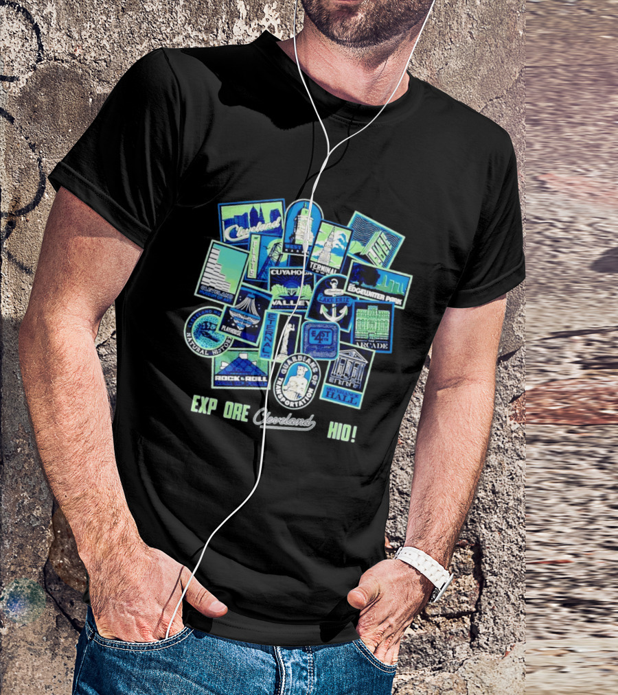 Explore Cleveland Ohio Landmarks Cuyahoga Rock Roll Museum Terminal Tower Edgewater Park T-Shirt