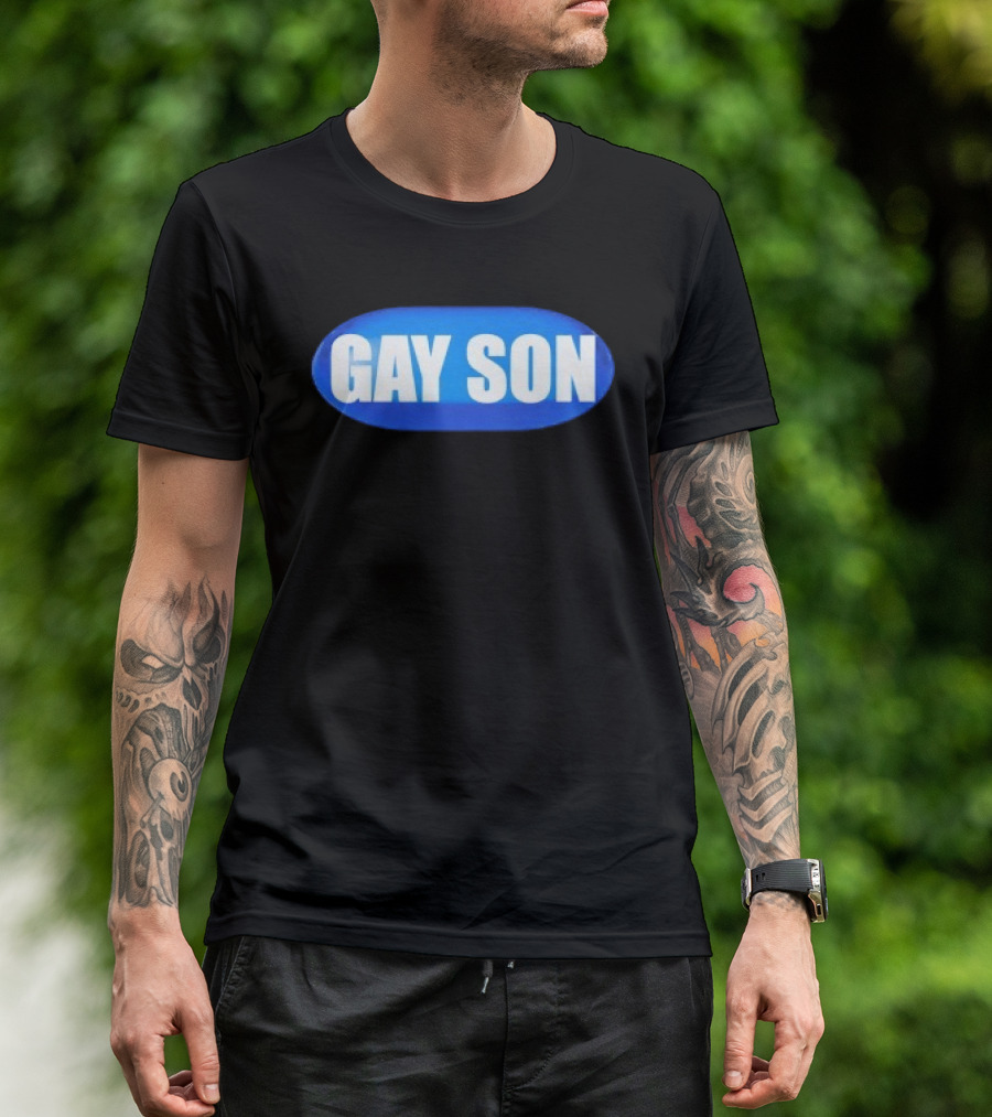 Gay Son Pill Blue Oval T-Shirt