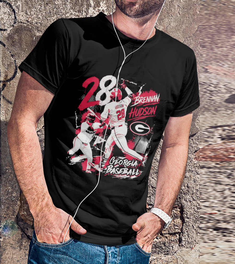 Georgia Baseball Brennan Hudson 28 Player Collage T-Shirt