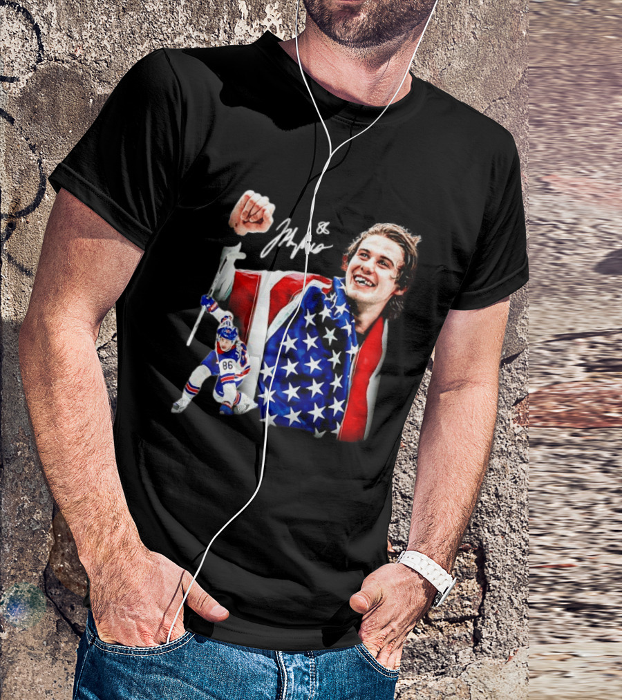 Jack Hughes New Jersey Devils USA Flag 86 Hockey Celebration T-Shirt