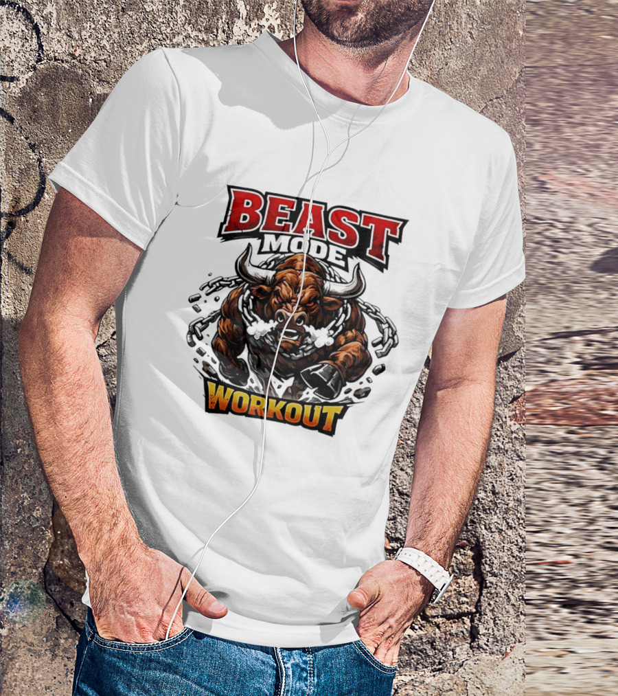 Beast Mode Workout Illustrated Bull Breaking Chains T-Shirt