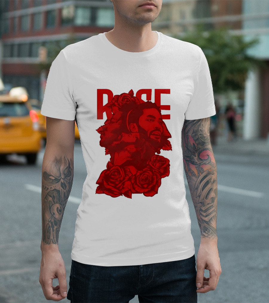Derrick Rose Red Rose Portrait With Decorative Roses T-Shirt
