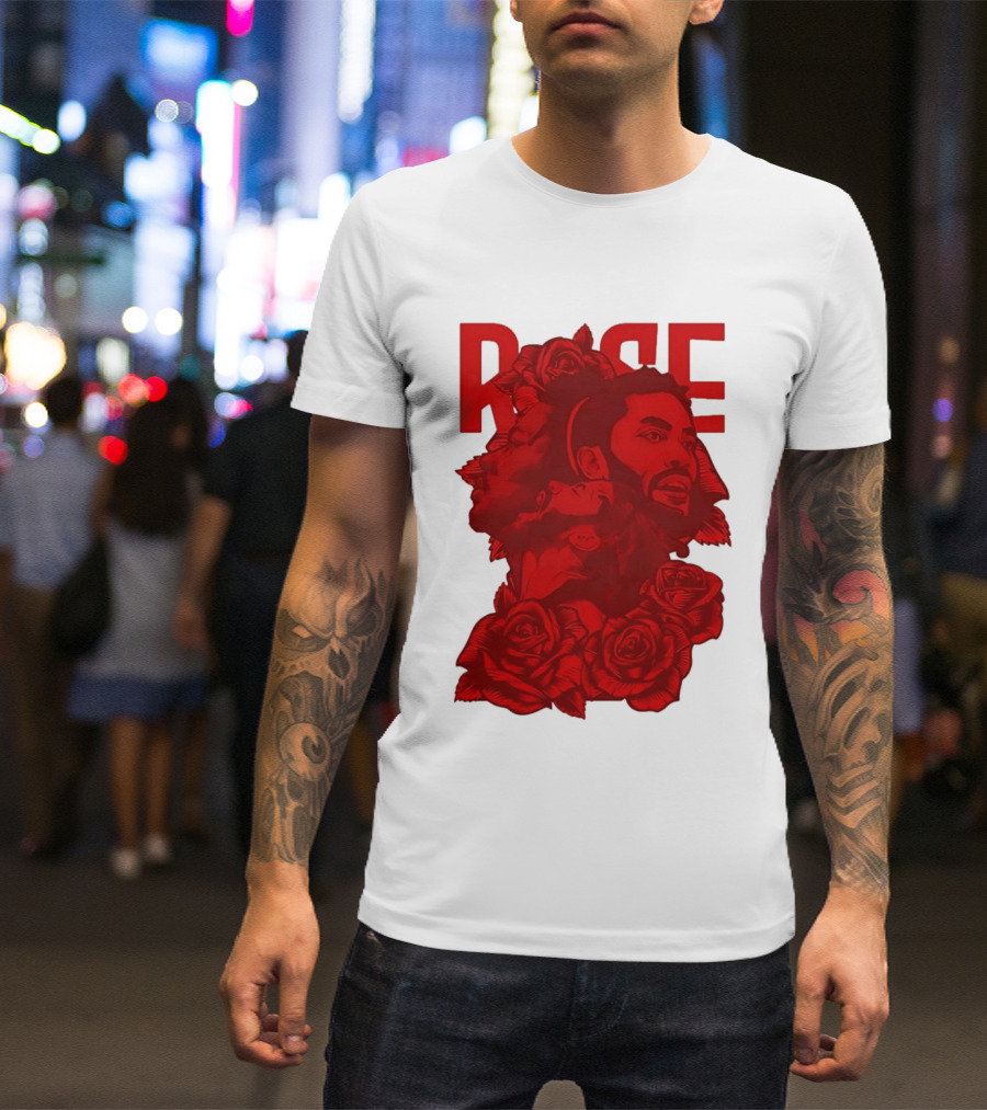 Derrick Rose Red Rose Portrait With Decorative Roses T-Shirt