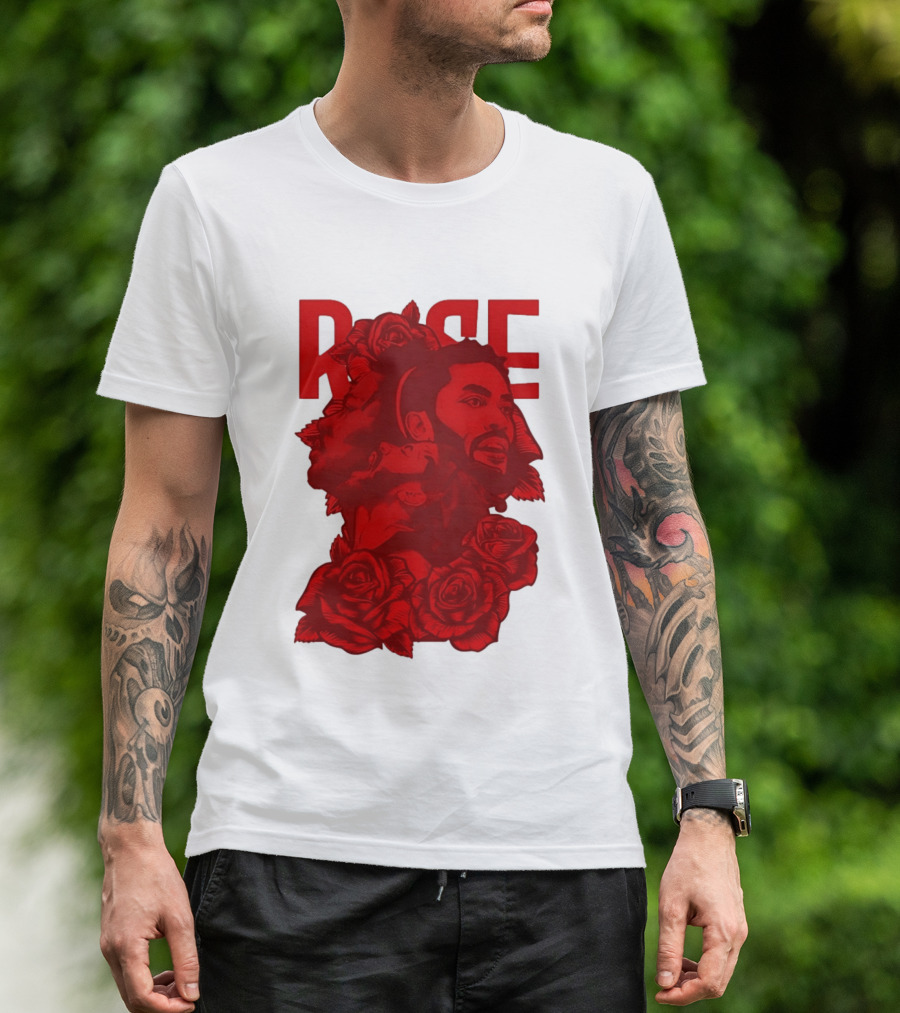 Derrick Rose Red Rose Portrait With Decorative Roses T-Shirt