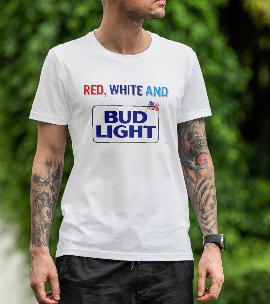 Red White And Bud Light American Flag 4th Of July Celebration T-Shirt