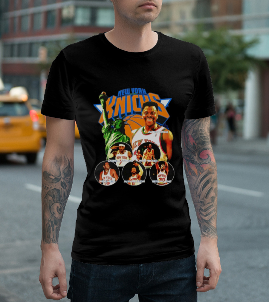 New York Knicks Patrick Ewing Carmelo Anthony Walt Frazier Statue Of Liberty T-Shirt