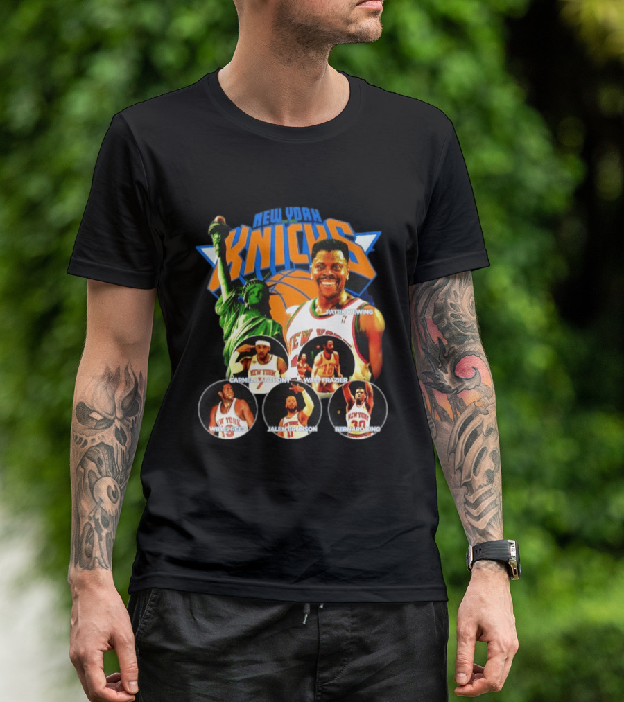 New York Knicks Patrick Ewing Carmelo Anthony Walt Frazier Statue Of Liberty T-Shirt