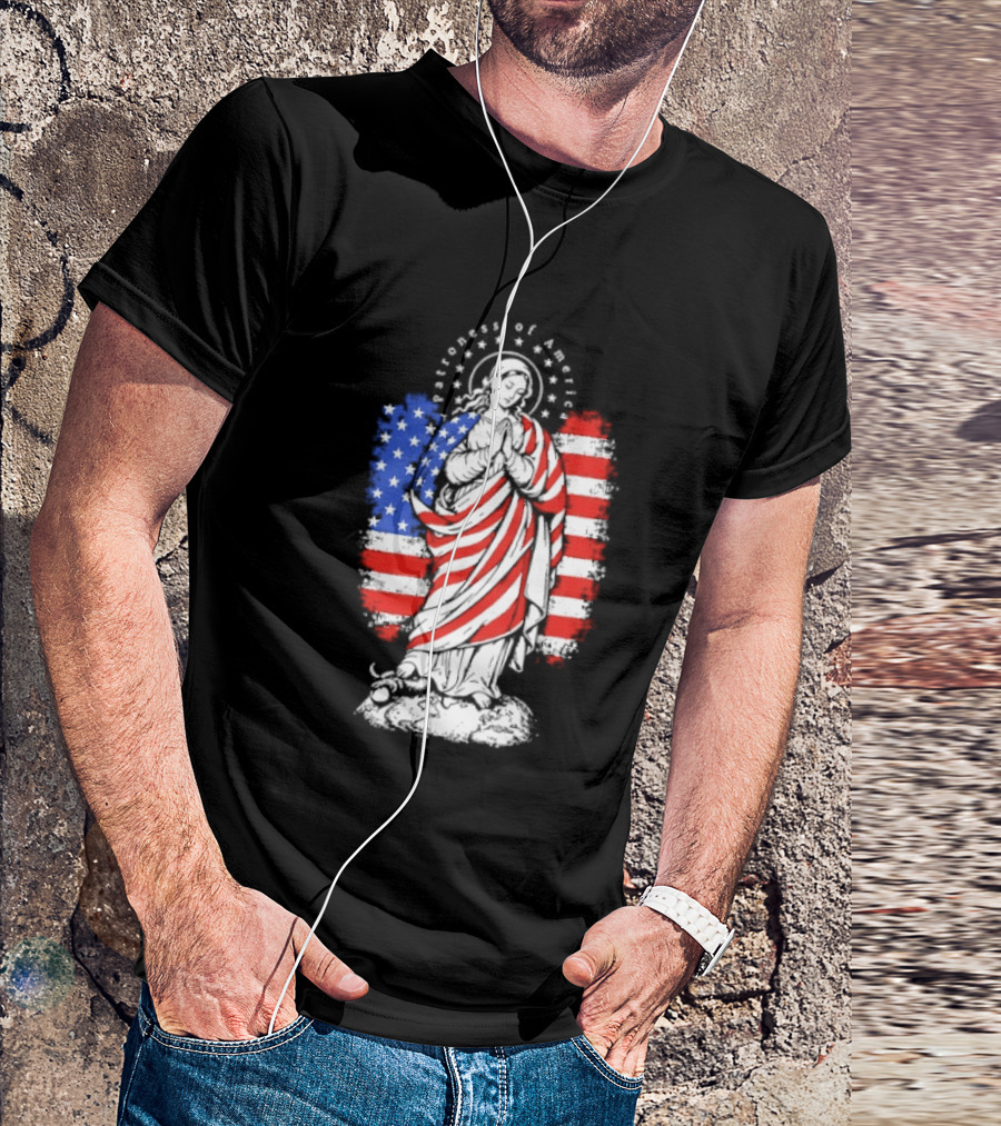 Blessed Virgin Mary Patroness Of The USA With American Flag Colors Catholic T-Shirt