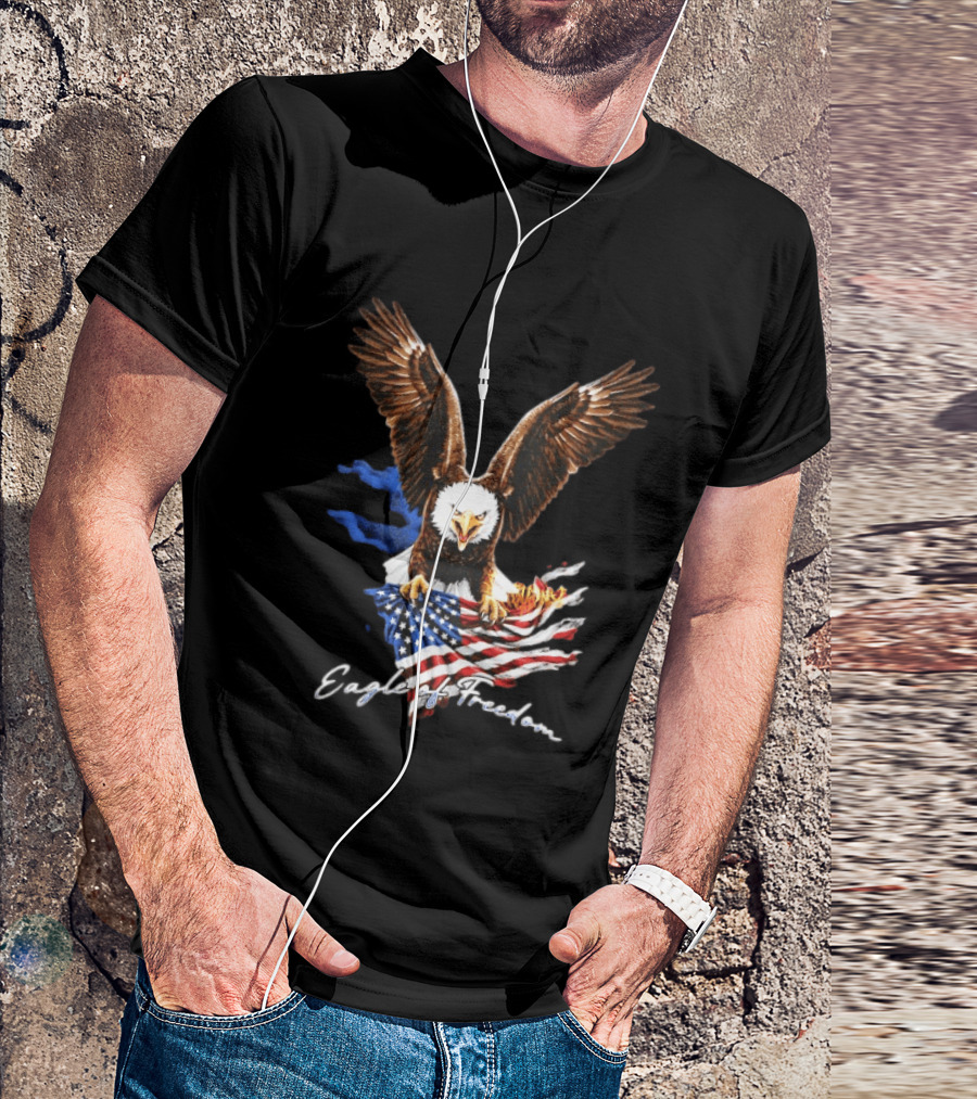 American Eagle Of Freedom Flag Wings Fiery Display T-Shirt
