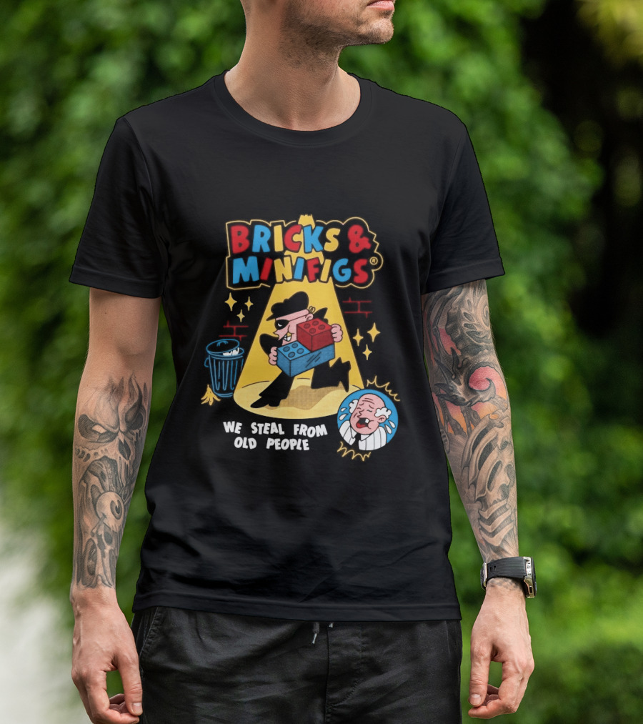 Bricks And Minifigs Spotlight Scene Robber We Steal From Old People T-Shirt
