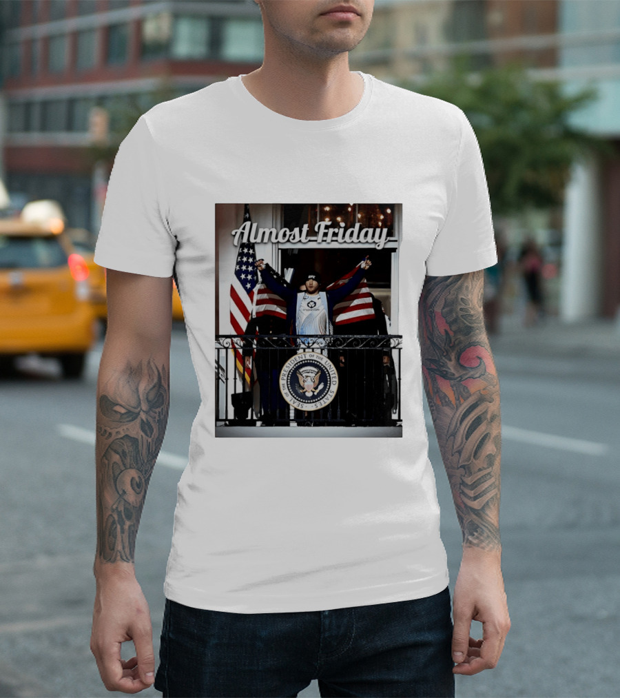 Almost Friday Justin Gaethje US Flag Blue Room Balcony White House UFC Freedom 250 T-Shirt