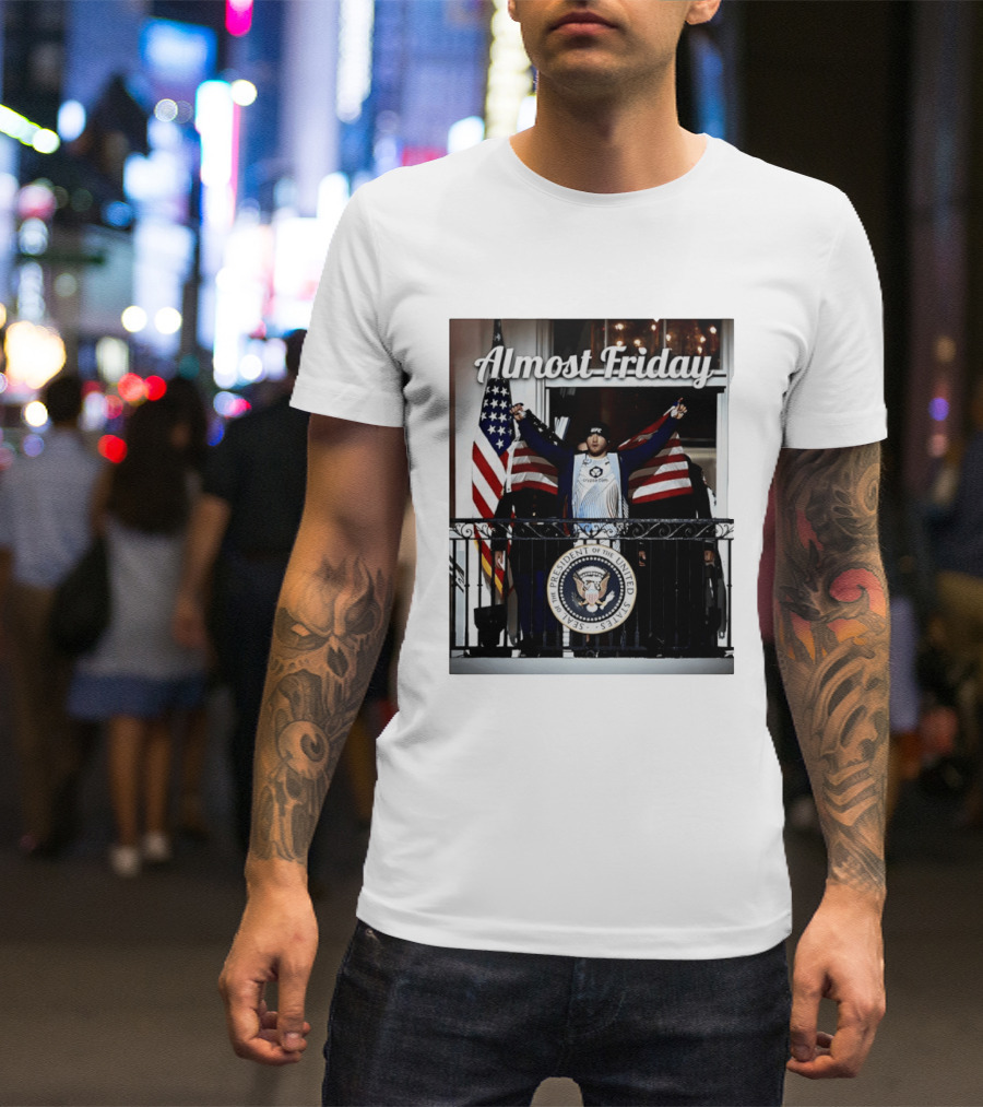Almost Friday Justin Gaethje US Flag Blue Room Balcony White House UFC Freedom 250 T-Shirt