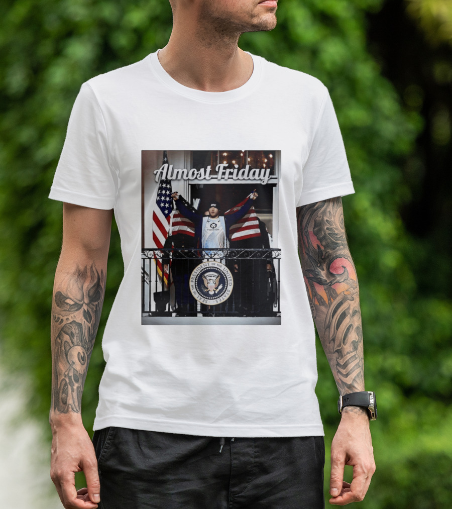 Almost Friday Justin Gaethje US Flag Blue Room Balcony White House UFC Freedom 250 T-Shirt