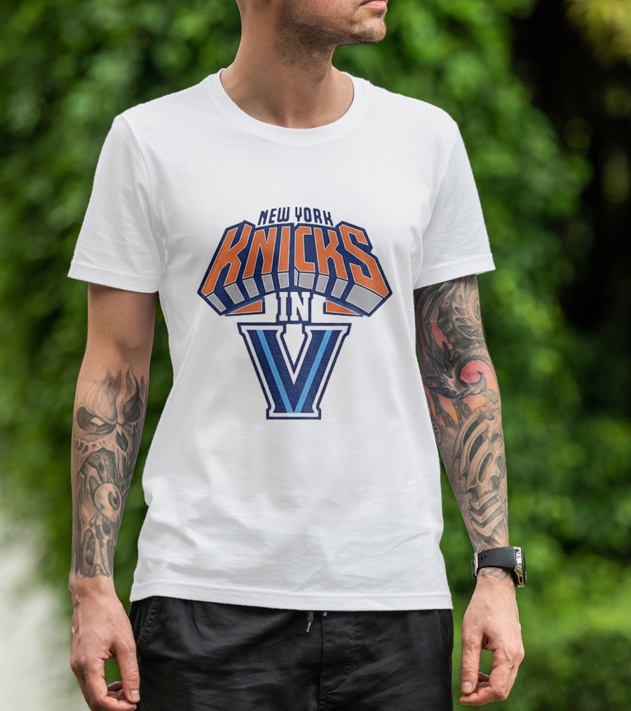 New York Knicks In V Villanova Wildcats Basketball Collaboration NBA 2026 T-Shirt