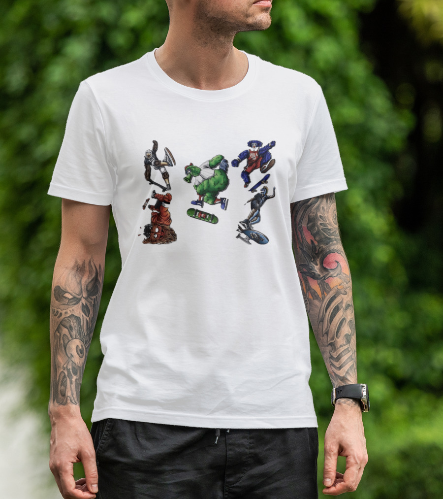 Philadelphia Sports Mascots Skateboarding Extravaganza Happy National Day T-Shirt