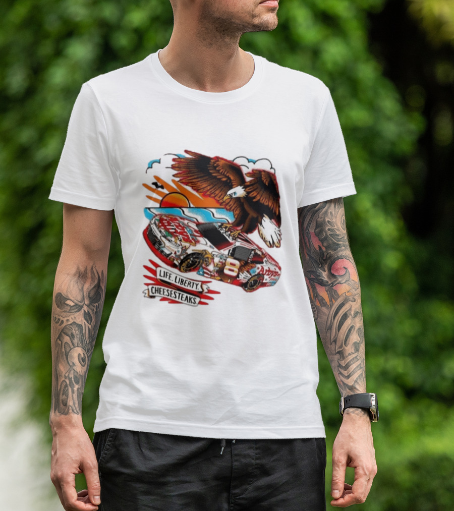Life Liberty Cheesesteaks Arby's Racing Car Eagle Patriotic T-Shirt
