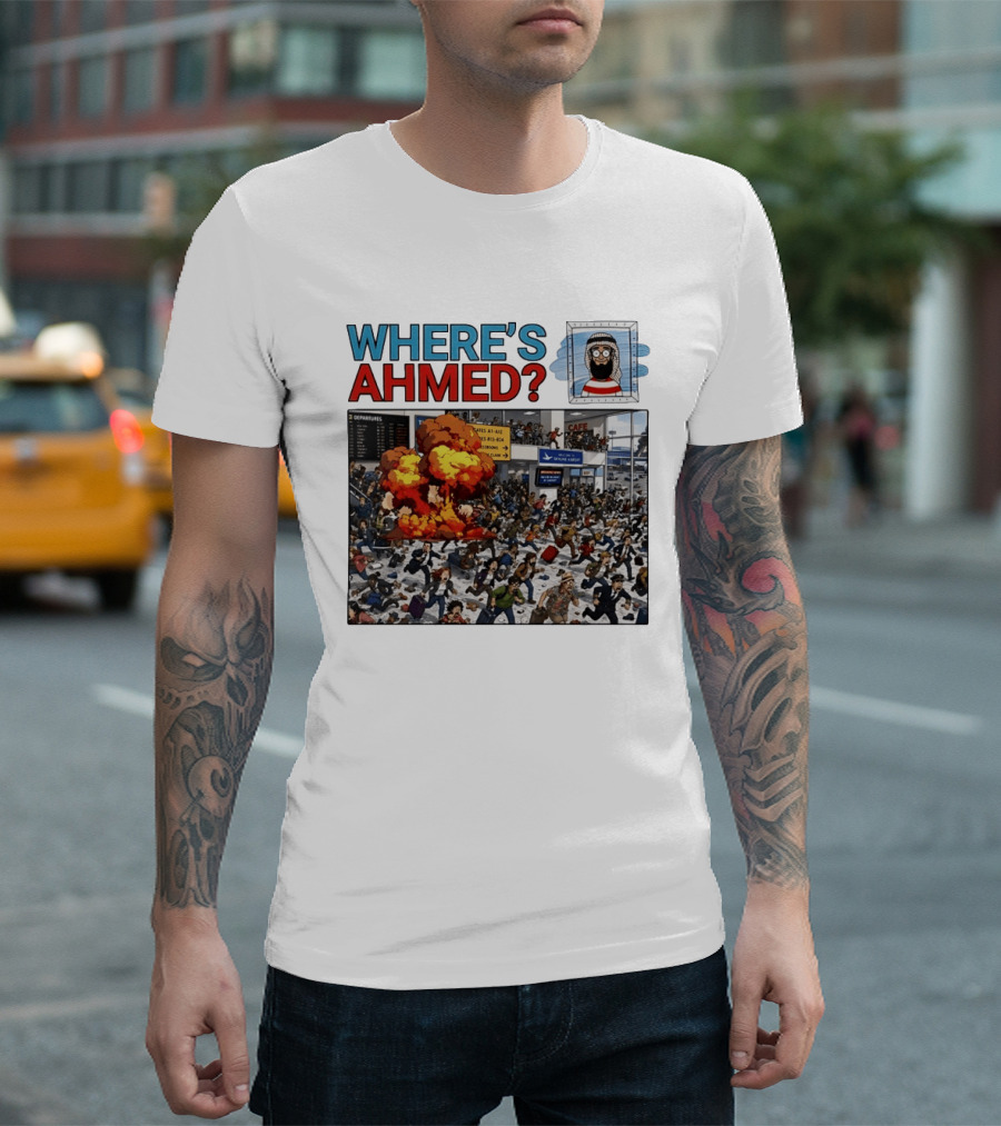 Where's Ahmed September 11 Attacks Cartoon Explosion Scene T-Shirt