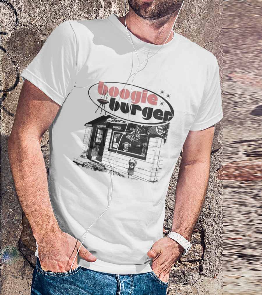 Boogie Burger BBQ Rustic Cabin Scene T-Shirt