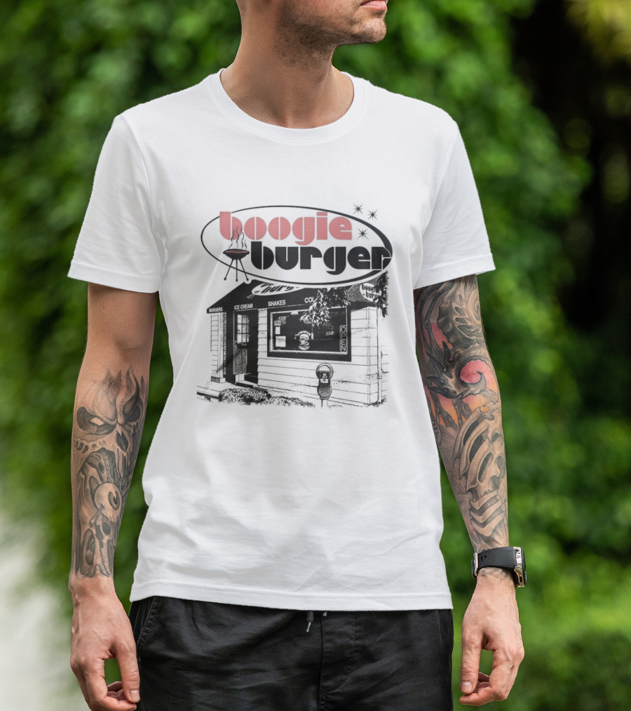 Boogie Burger BBQ Rustic Cabin Scene T-Shirt