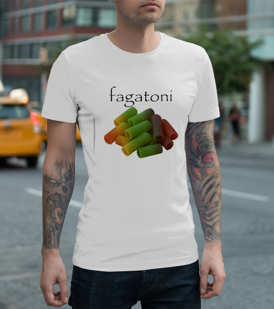 Fagatoni Gay Pasta LGBTQ Pride Multicolor Rigatoni T-Shirt