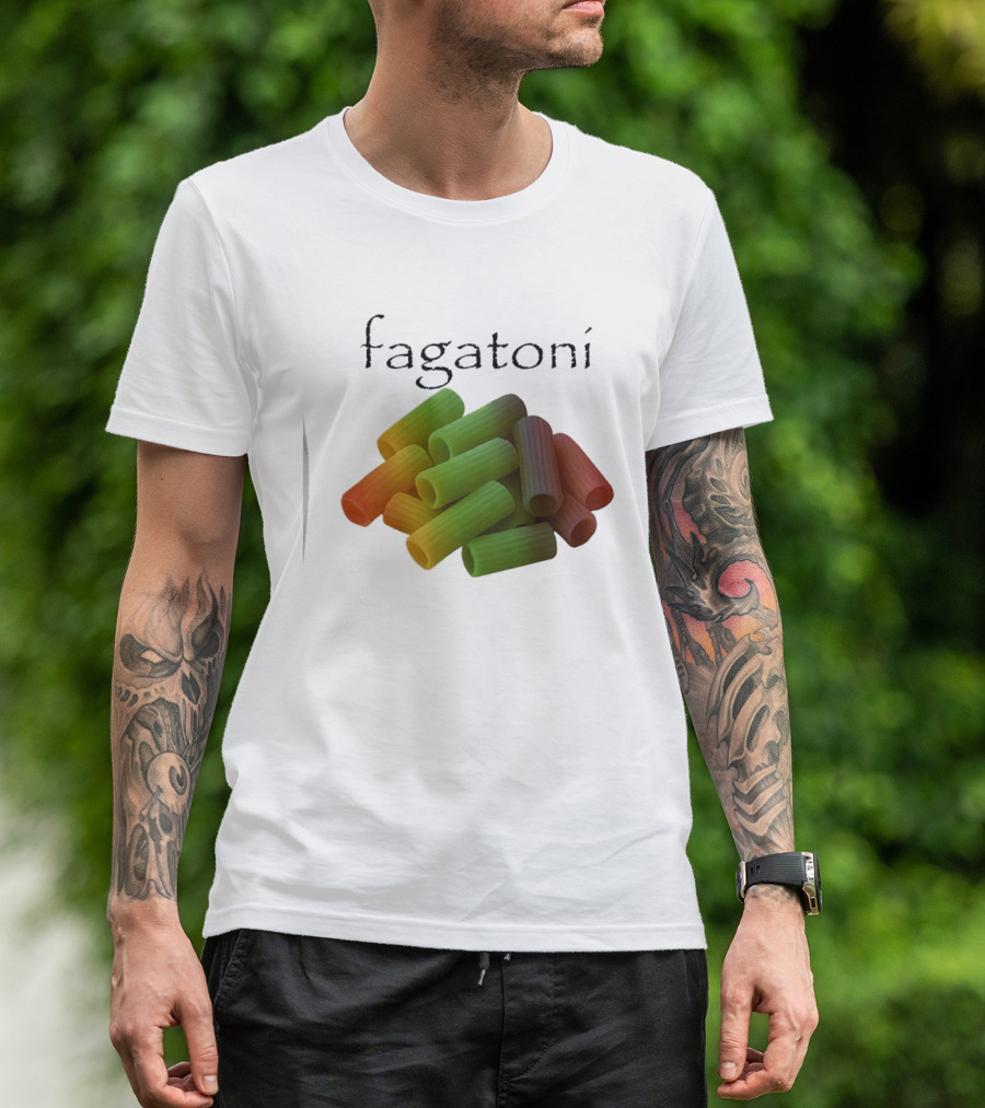 Fagatoni Gay Pasta LGBTQ Pride Multicolor Rigatoni T-Shirt