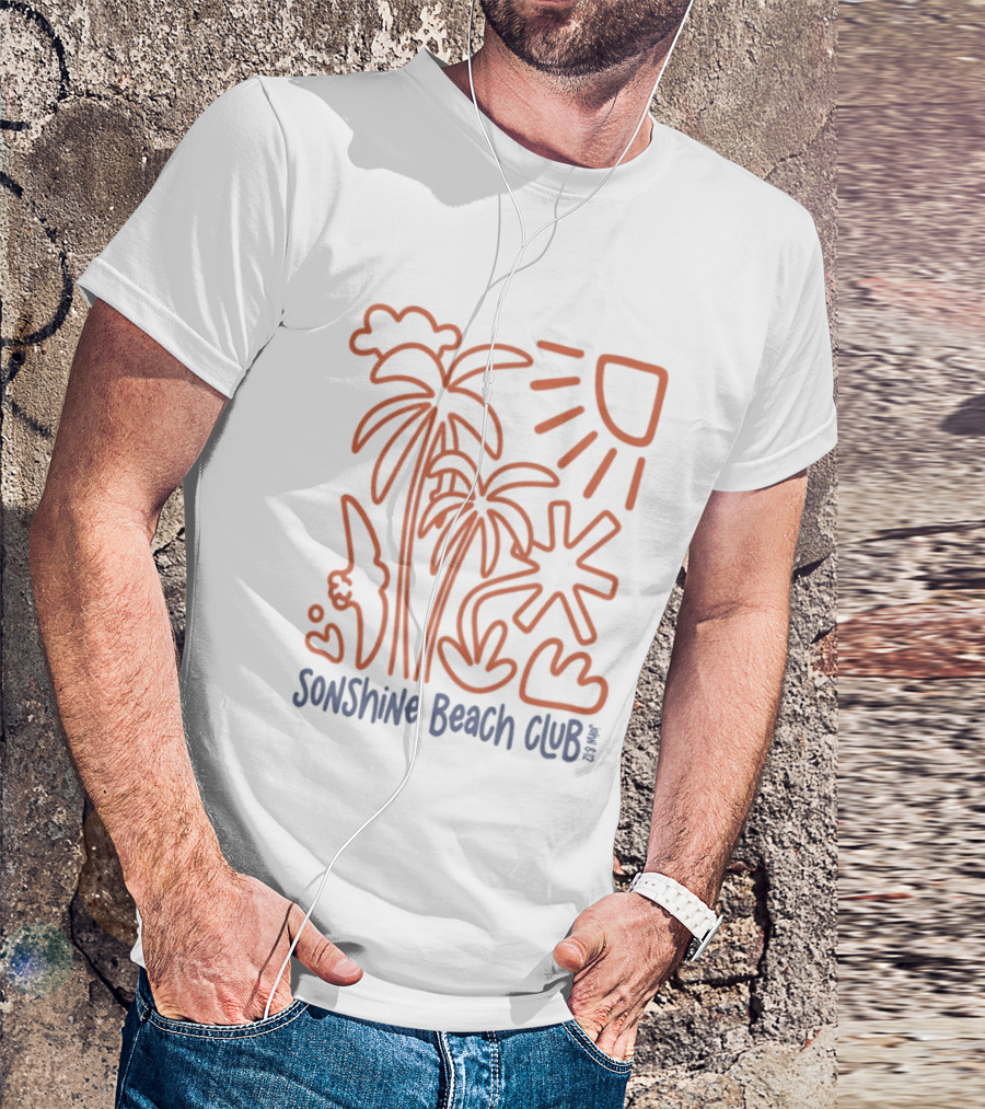 Five2 Sonshine Beach Club Palm Trees Sun And Surf Vibes T-Shirt
