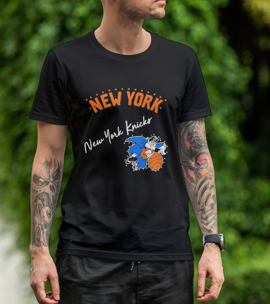 Father Knickerbocker New York Knicks Basketball Character Orange And Blue T-Shirt