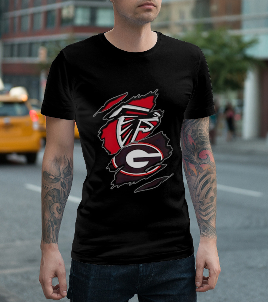 Atlanta Falcons Georgia Bulldogs Two Teams One Heart Scratch T-Shirt