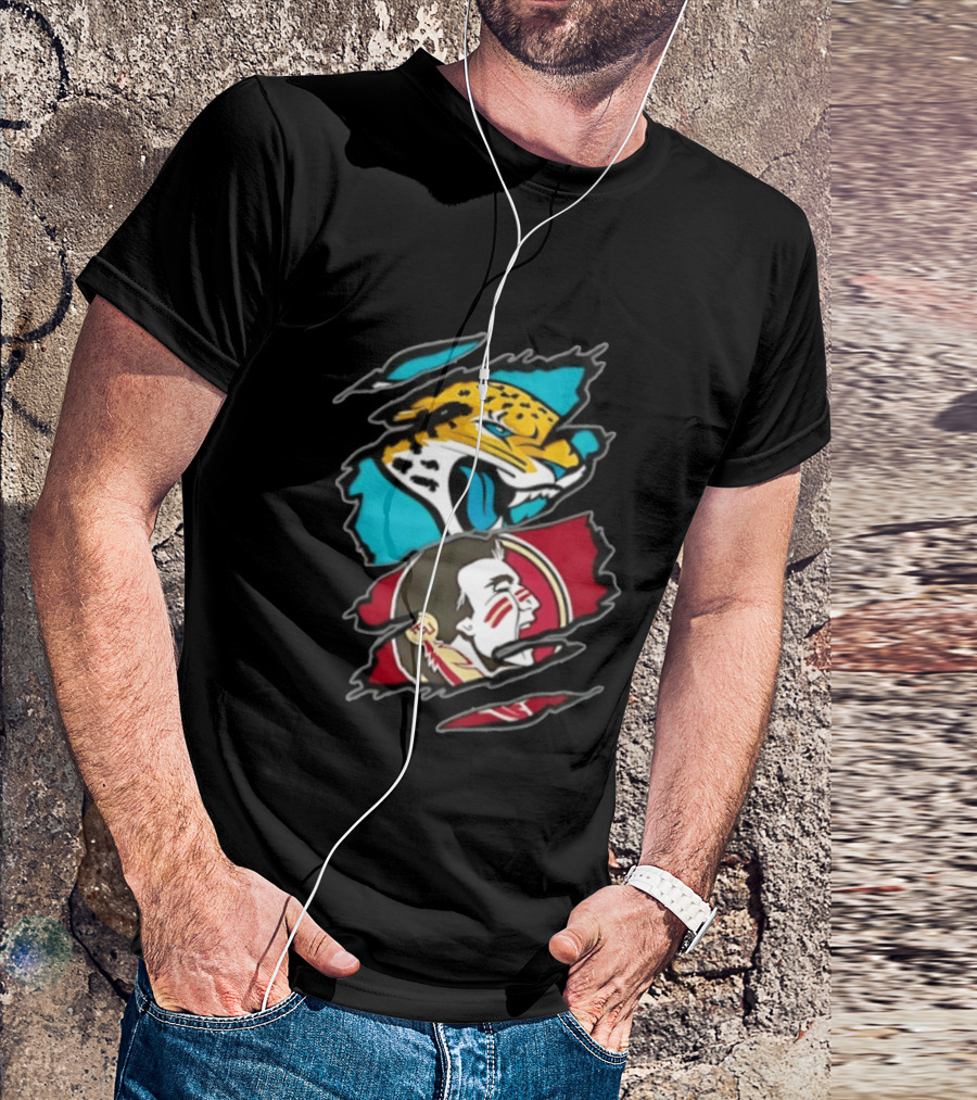 Jacksonville Jaguars Florida State Seminoles Two Teams One Heart Scratch T-Shirt