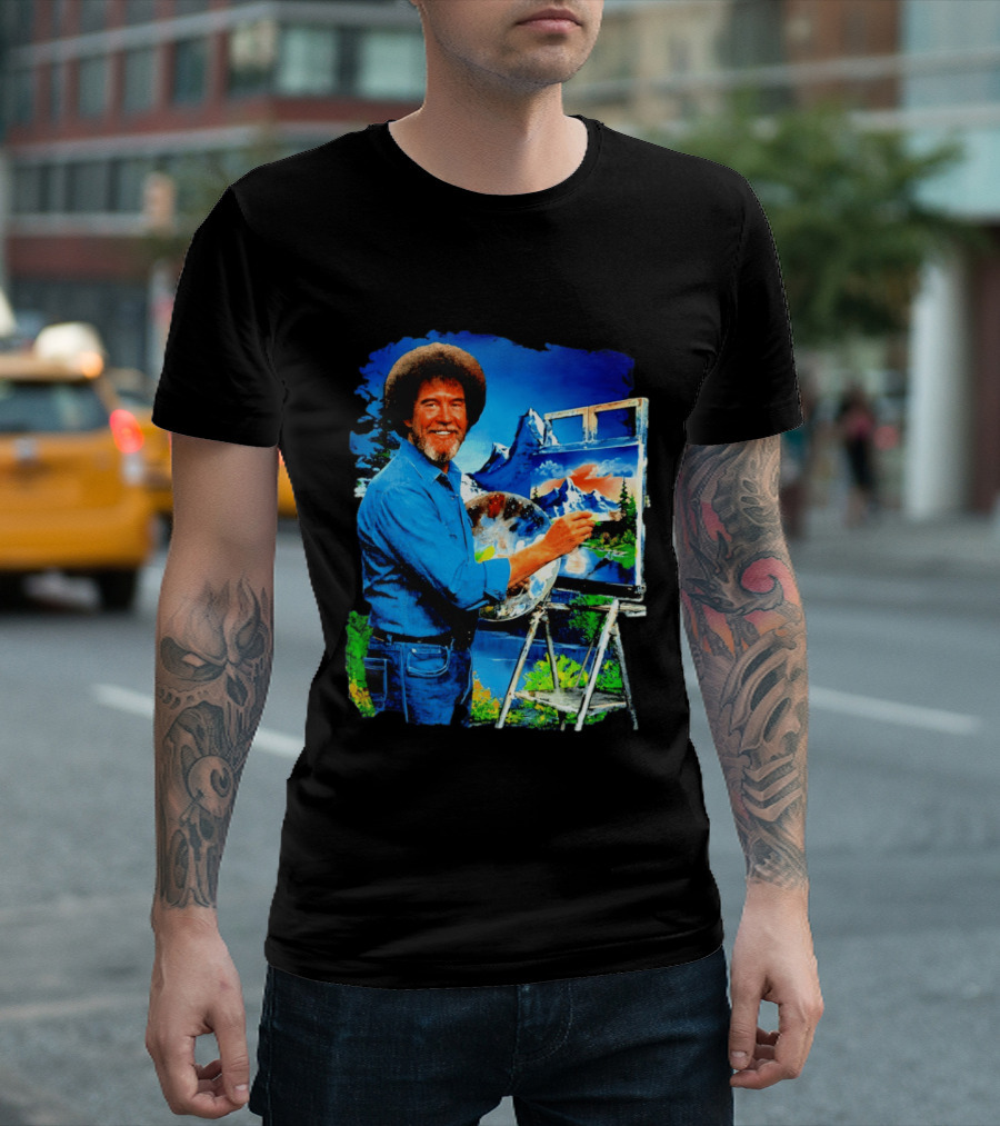 Bob Ross Painting Landscape Artist With Mountain Scene T-Shirt