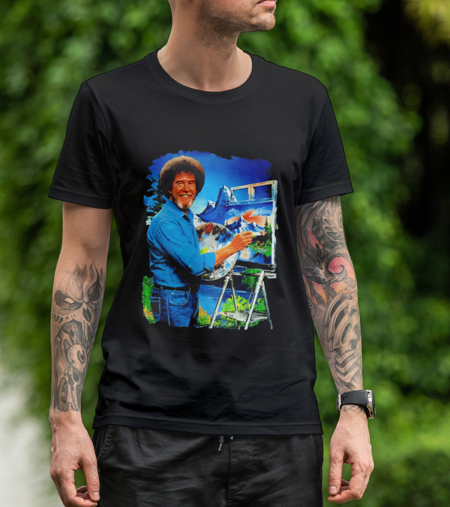 Bob Ross Painting Landscape Artist With Mountain Scene T-Shirt