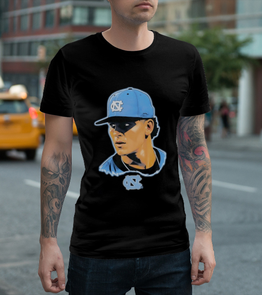 UNC Baseball Player Portrait North Carolina Cap Image T-Shirt
