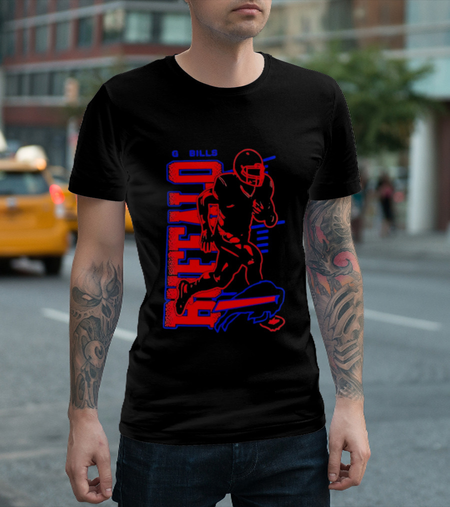 Buffalo Bills Go Bills Football Player Running Action T-Shirt