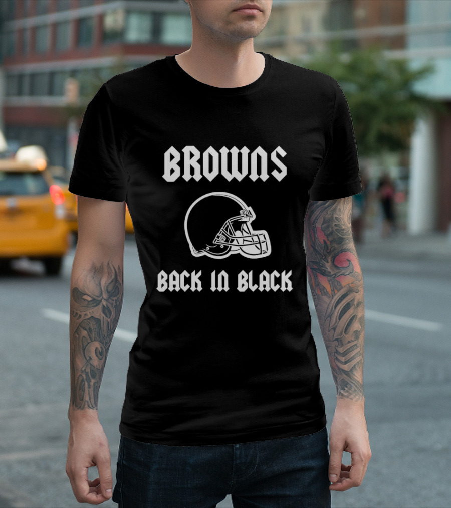 Browns Back In Black Helmet Cleveland Rugby T-Shirt