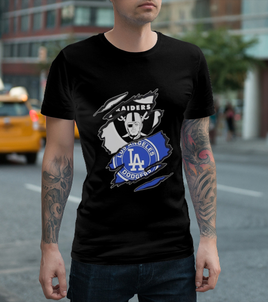 Las Vegas Raiders Los Angeles Dodgers Two Teams One Heart Scratch T-Shirt