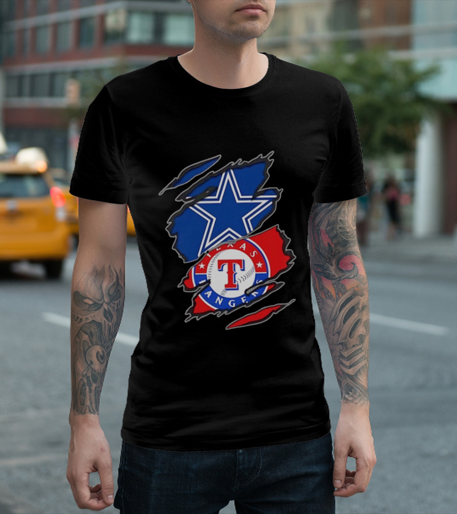 Dallas Cowboys Texas Rangers Two Teams One Heart Scratch T-Shirt